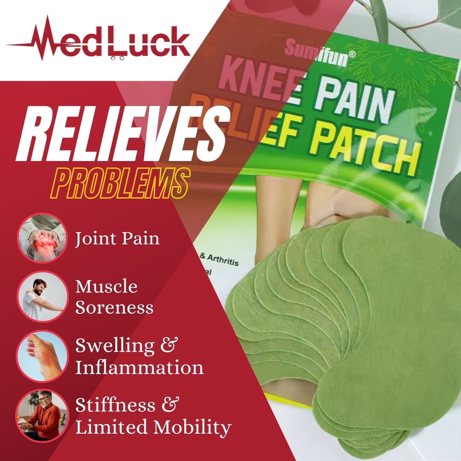 Knee Pain Relief Patch, Warming Herbal Plaster Pain Patches (1 Pack = 12 Patches) medluck