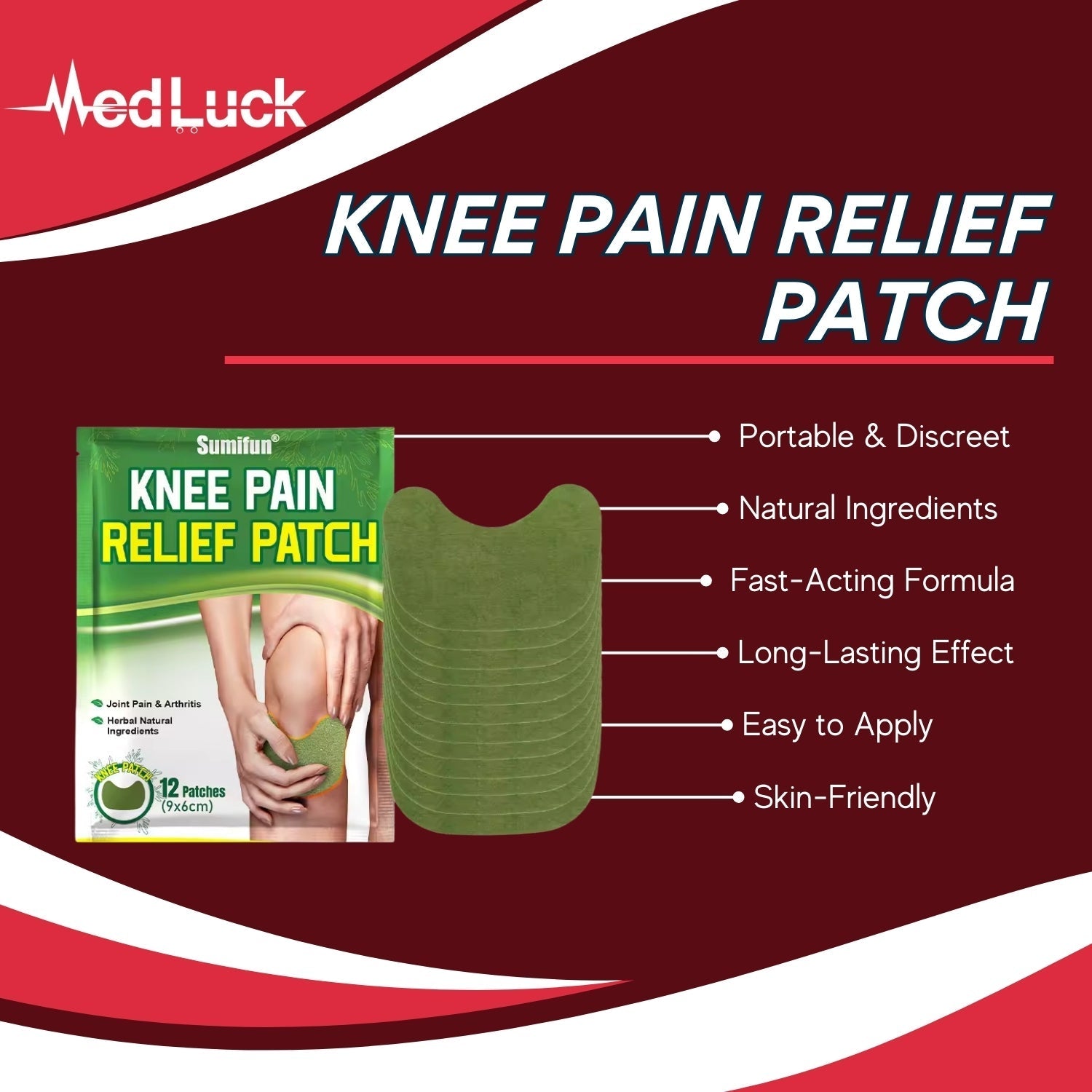 Knee Pain Relief Patch, Warming Herbal Plaster Pain Patches (1 Pack = 12 Patches) medluck