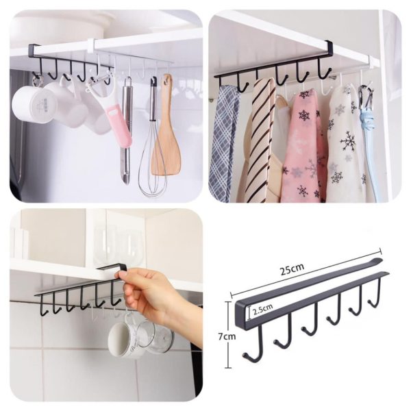 6-Hook Under-the-Shelf Hanging Organizer (2 PCs) Homie Mart