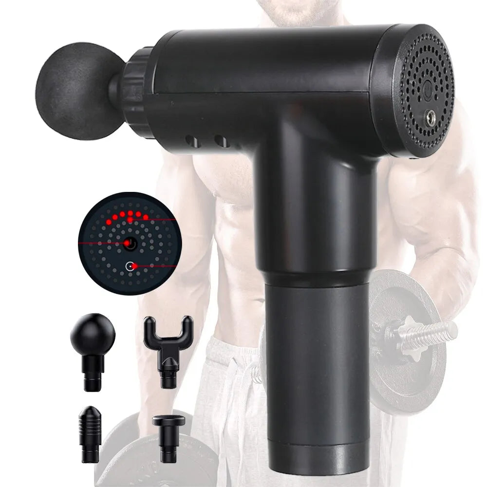 Deep Muscle Relaxation at Your Fingertips: Handheld Electric Massager Gun with 4 Massage Heads and 5 Gears - Homie Mart