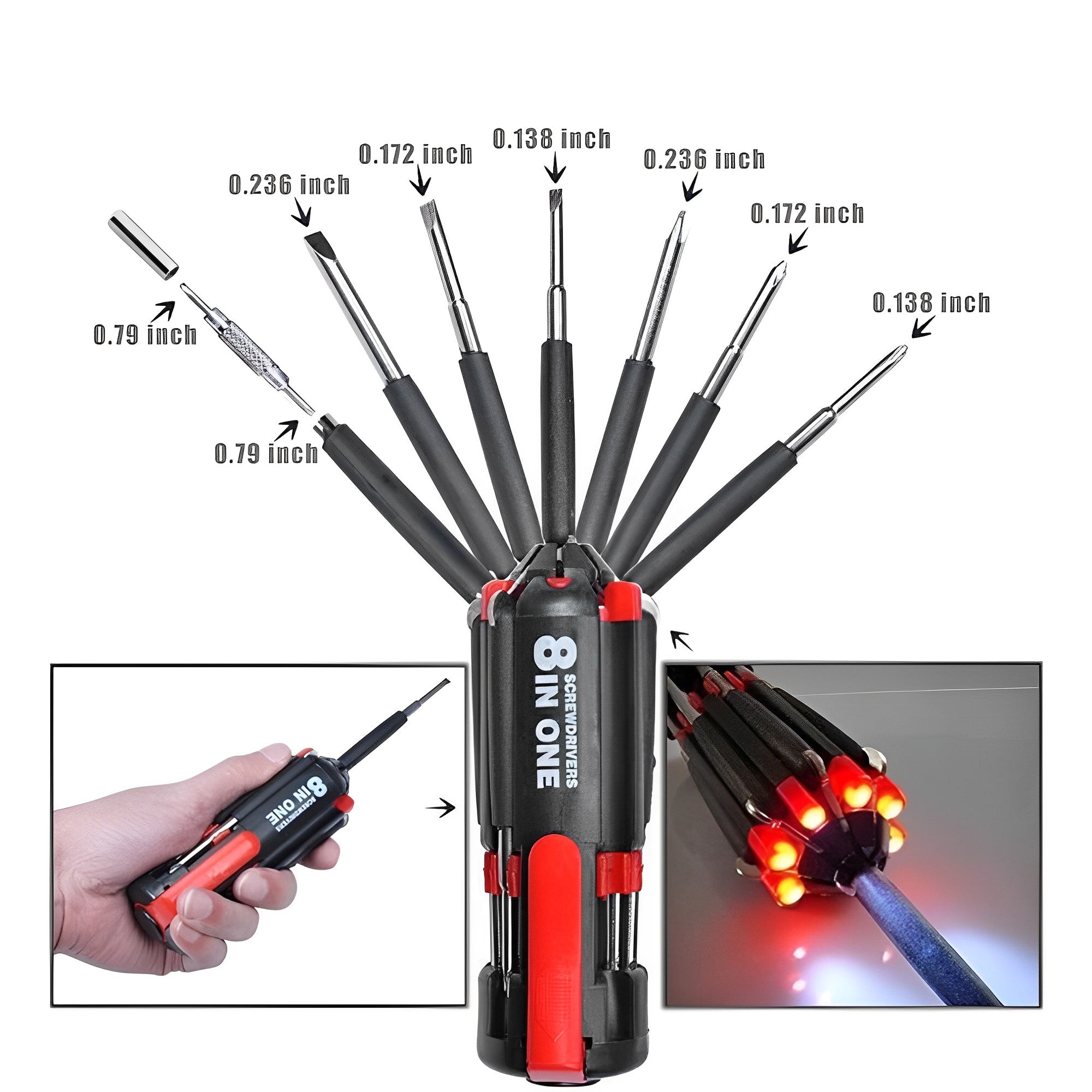 Compact 8 In 1 Multi Screwdriver Tool Set With 6 LED Torch Homie Mart