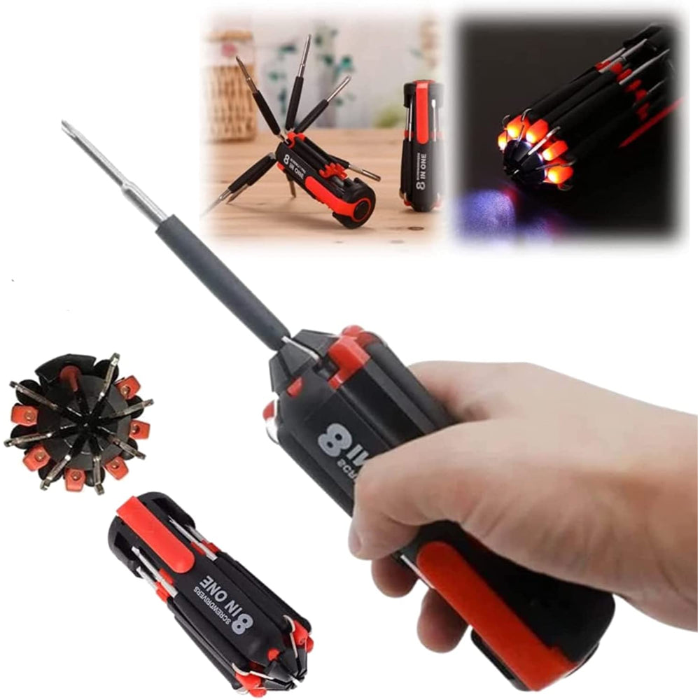 Compact 8 In 1 Multi Screwdriver Tool Set With 6 LED Torch Homie Mart