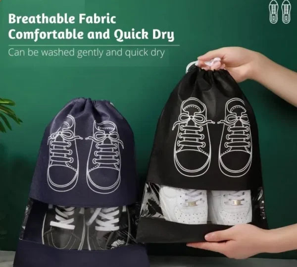 Shoe Storage Bag Dust-proof Waterproof Transparent Non Woven Fabric Shoe Tote Drawstring Packaging Organizer For Travel - Homie Mart