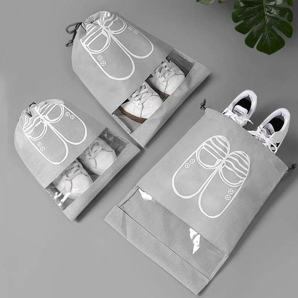 Shoe Storage Bag Dust-proof Waterproof Transparent Non Woven Fabric Shoe Tote Drawstring Packaging Organizer For Travel - Homie Mart