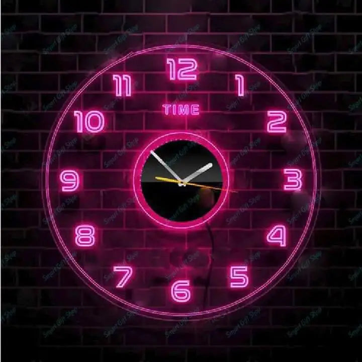 Acrylic Modern Neon Wall Clock With Neon LED Backlight - Homie Mart