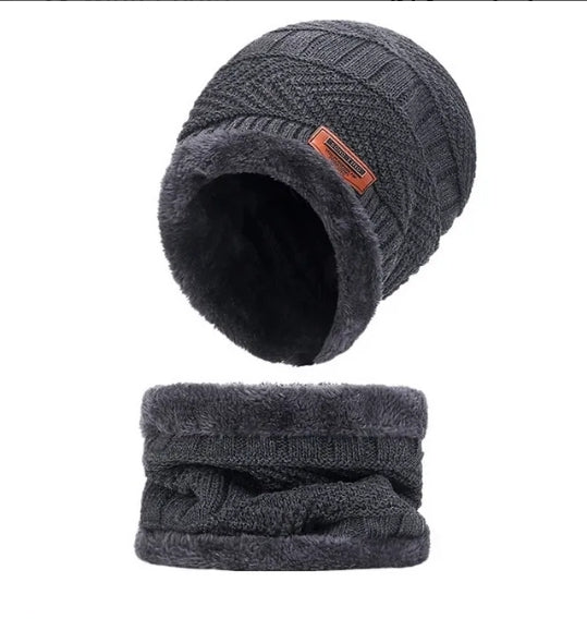 CozyFleece Duo - Wool Beanie Cap with Neck Warmer Set - Homie Mart