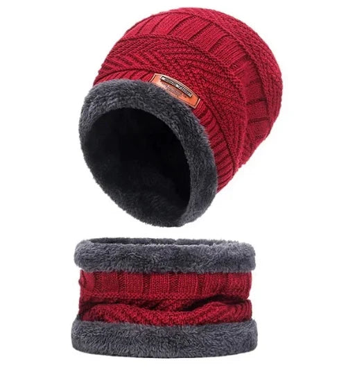 CozyFleece Duo - Wool Beanie Cap with Neck Warmer Set - Homie Mart