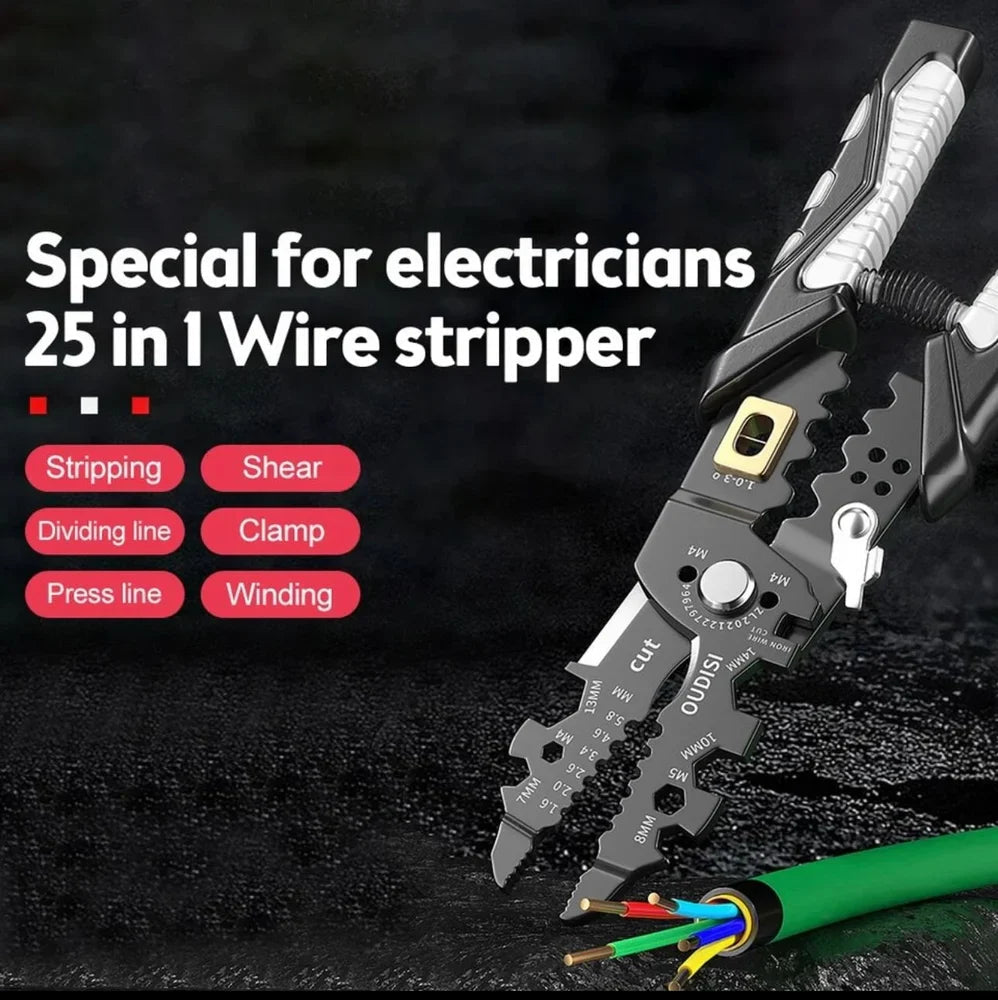 Multi-Functional 25 in 1 Wire Stripper, Cutter, and Crimping Plier Tool AH Hardware