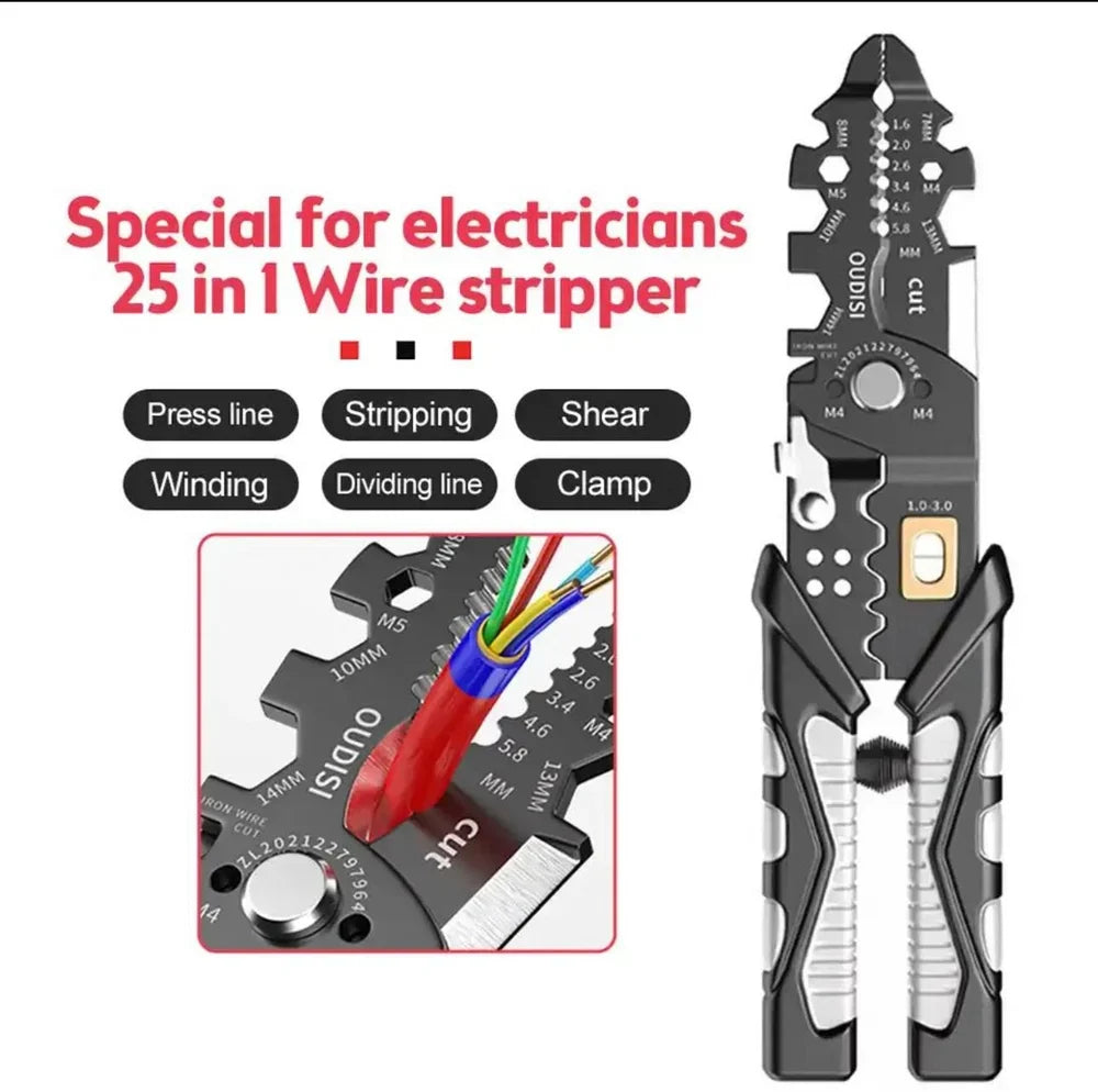 Multi-Functional 25 in 1 Wire Stripper, Cutter, and Crimping Plier Tool AH Hardware